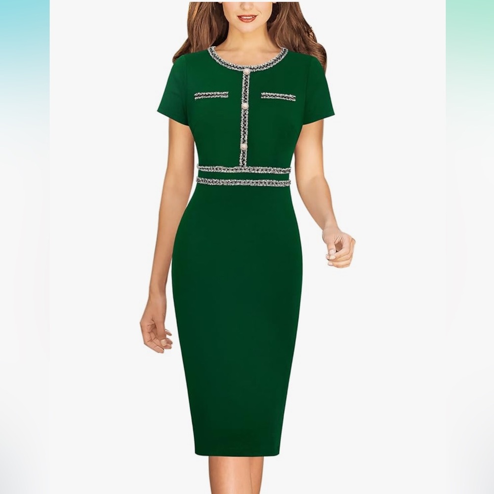 Elegant Green Dress with Silver Accents